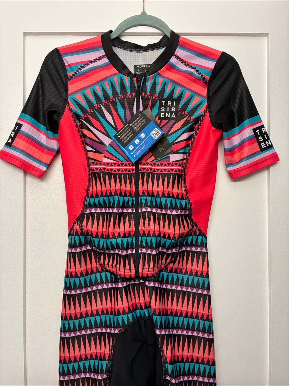 Girls' Pink & Teal Geo Short Sleeve UV Triathlon Tri Suit
